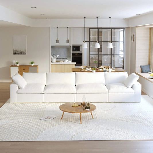 Washable Couch 160.6" Sectional Armrest Sofa-4 Seats Lounge Removable Sofa Cover - White