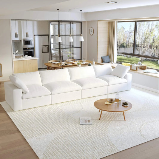Washable Couch 160.6" Sectional Armrest Sofa-4 Seats Lounge Removable Sofa Cover - White