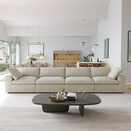 Washable Couch 160.6" Sectional Armrest Sofa-4 Seats Lounge Removable Sofa Cover 3D-Knitted Fabric - Khaki