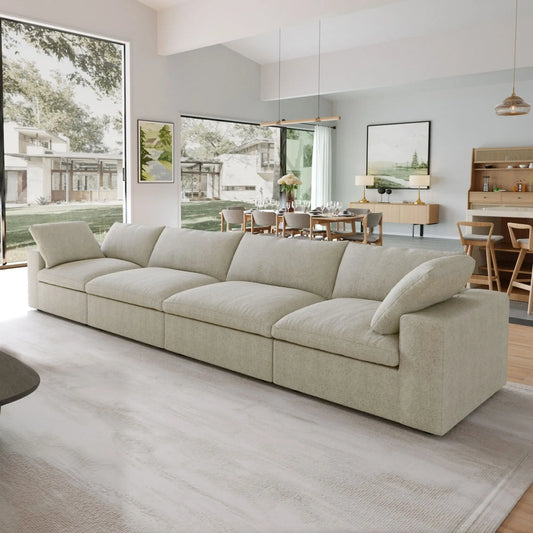 Washable Couch 160.6" Sectional Armrest Sofa-4 Seats Lounge Removable Sofa Cover 3D-Knitted Fabric - Khaki