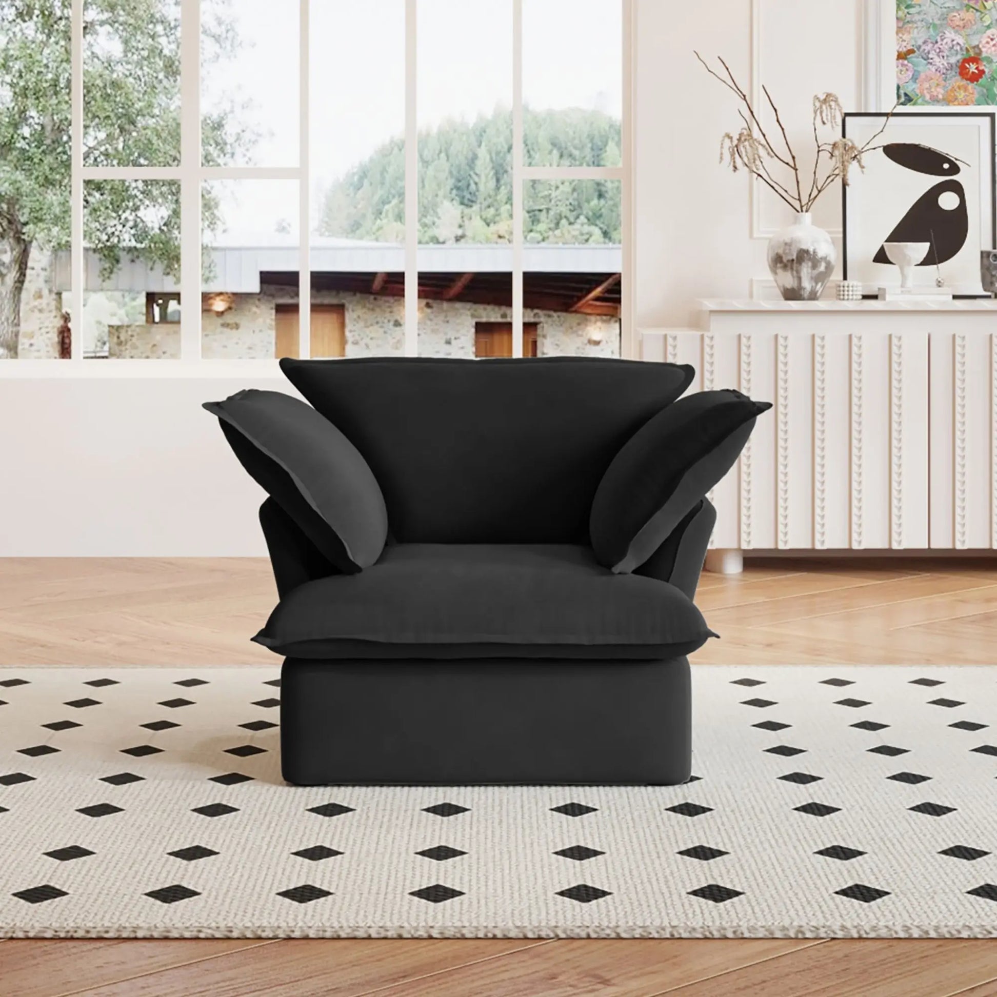 Washable Couch 43.3" Washable Linen Single Sofa with Replaceable Sofa Cover - Black