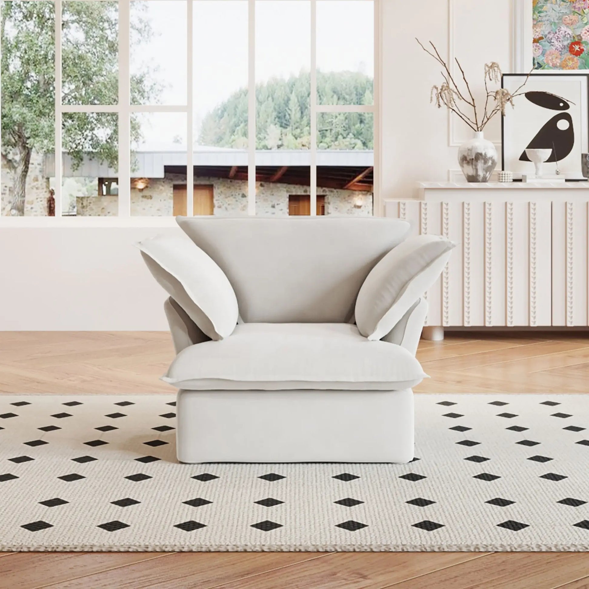 Washable Couch 43.3" Washable Linen Single Sofa with Replaceable Sofa Cover - White